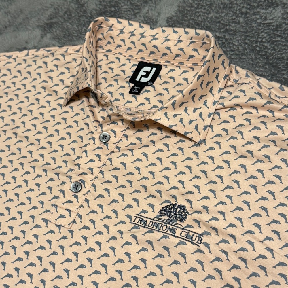 FootJoy FJ Traditions Club Golf Polo  Pink Dolphin All Over Print‎ Short Sleeve